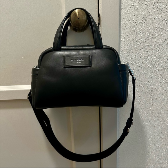 Kate Spade New York Puffed Black Leather Convertible Crossbody Satchel Bag - Picture 1 of 12